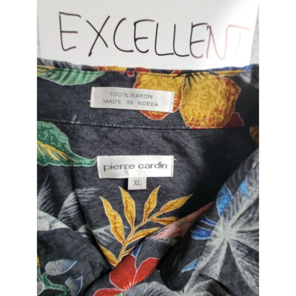 Vintage Pierre Cardin Mens XL Hawaiian Floral Button-Up Shirt Black Rayon Casual - Picture 3 of 8